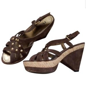 Prada suede and cork platform sandals